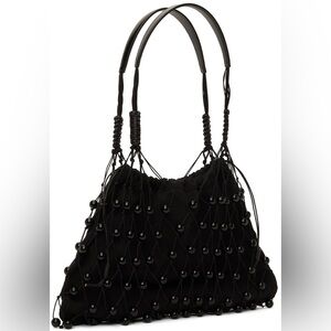 34. LOW CLASSIC Black Beaded Mesh Leather Shoulder Bag